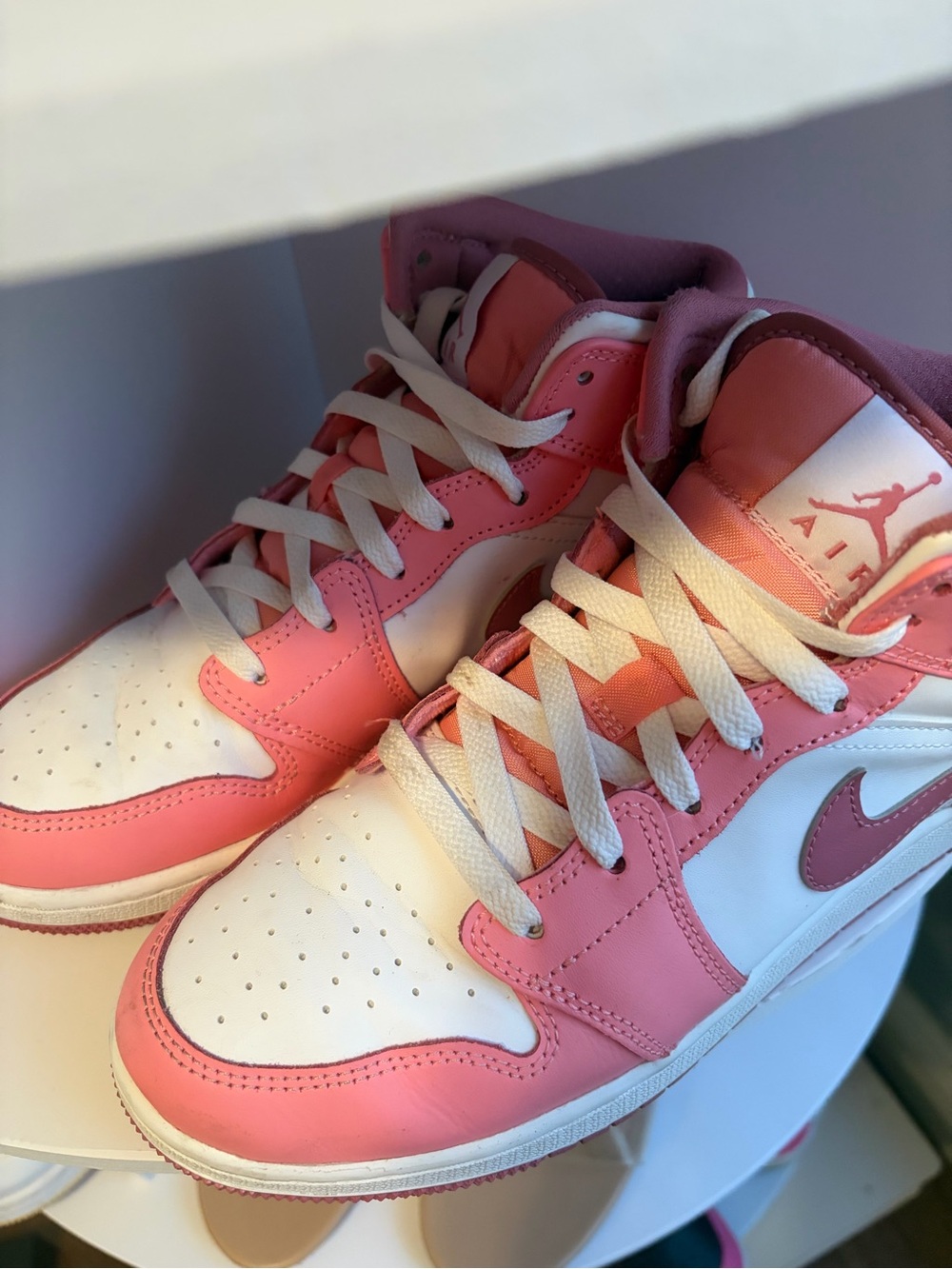 Jordan Kids' Pink and White High-Top Sneakers with Iconic Swoosh
